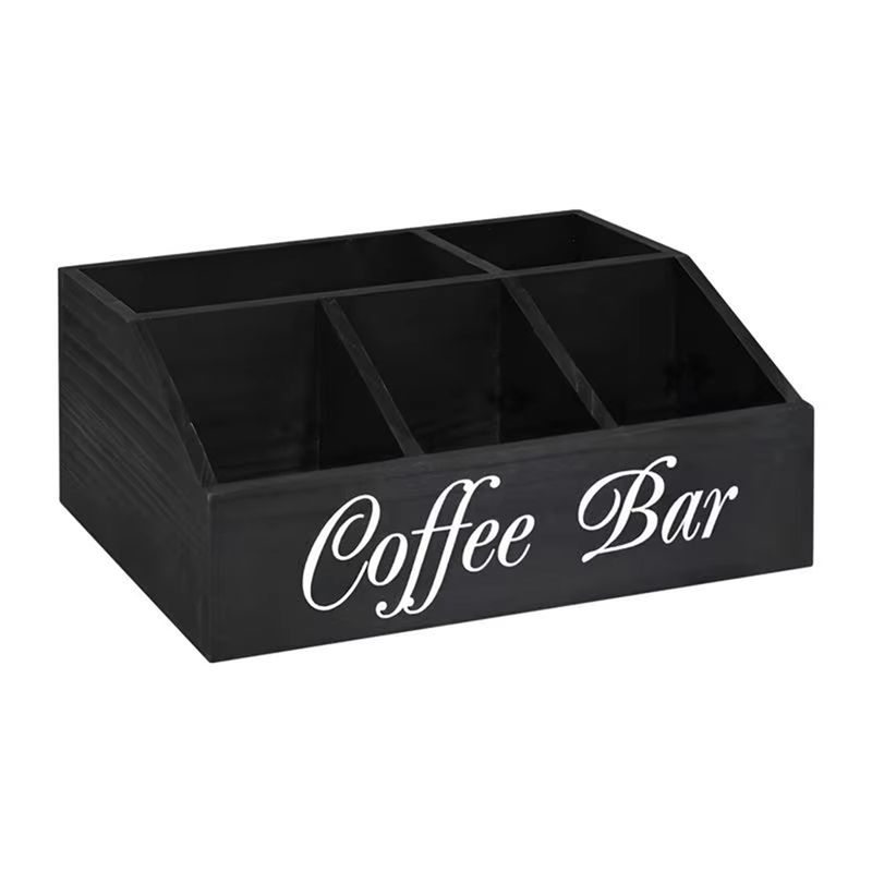 Coffee Equipment Organizer - ตะกร้าไม้จัดระเบียบเคาน์เตอร์สำหรับใส่กาแฟ ที่วางแคปซูลกาแฟ ตะกร้าเก็บของสำหรับสำนักงาน